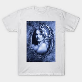 Blue flower girl filter portrait digital artwork T-Shirt